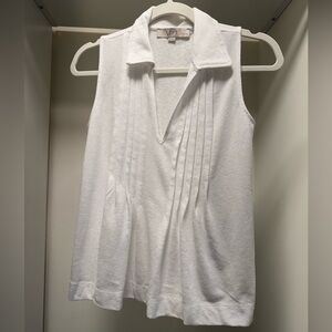 LOFT White Sleeveless Pleated Polo Blouse